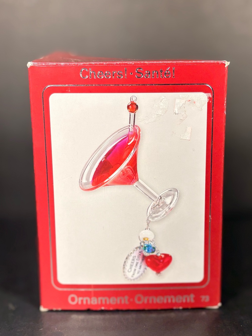 Carlton Cards Cheers Santé Martini Glass Christmas Ornament #73 Diva Charms Boxe